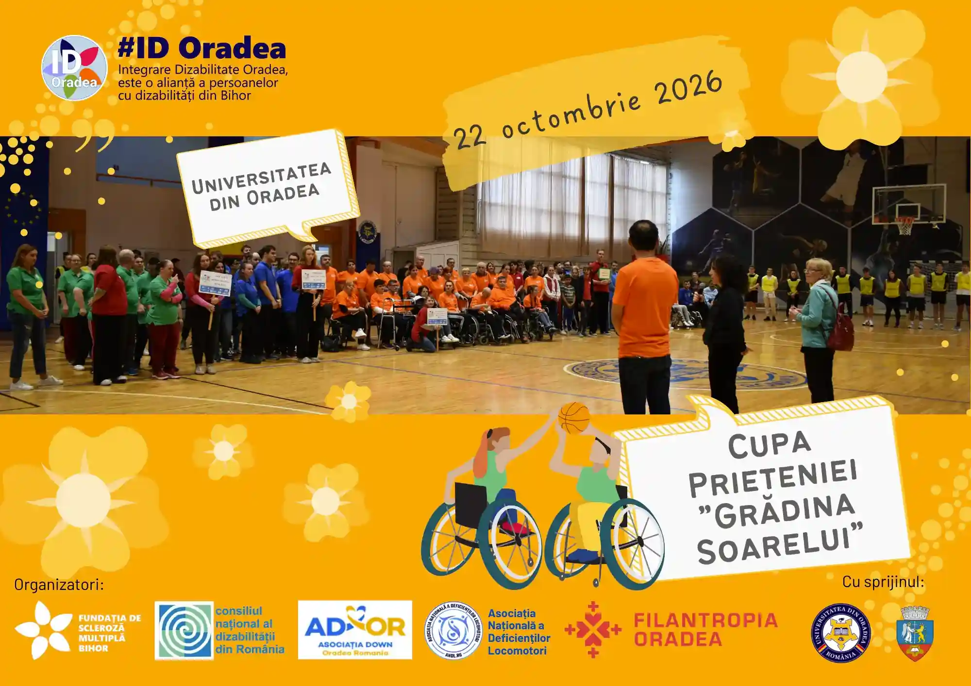 copii și adulți participând la Cupa prieteniei Grădina Soarelui în sala de sport